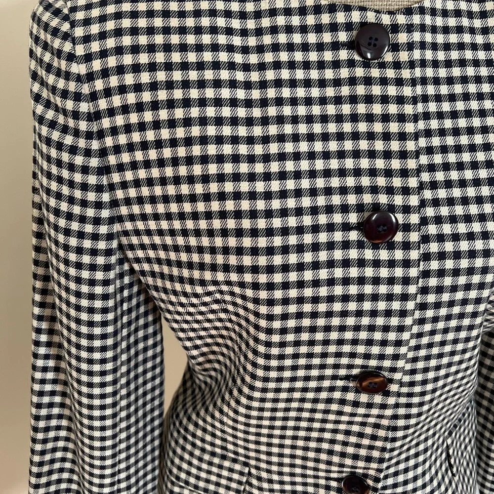 Vintage 1980-90s Navy Houndstooth Christian Dior Blazer